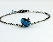 Black and Blue Adjustable Lampwork Anklet by Michelle Gunmetal Swarovski Dangle