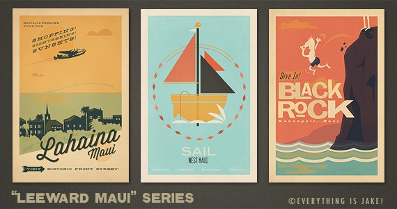 Leeward Maui - Series - 12 x 18 Retro Hawaii Prints