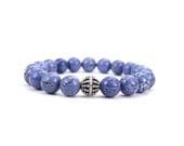 Blue Gray Denim Jasper Gemstone Sterling Silver Stretch Stacking Bracelet