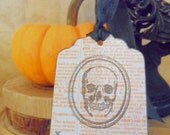 Gift Tags Halloween Skull Arsenic Poison Dictionary Favor Tags Grey Gray Orange Medallion