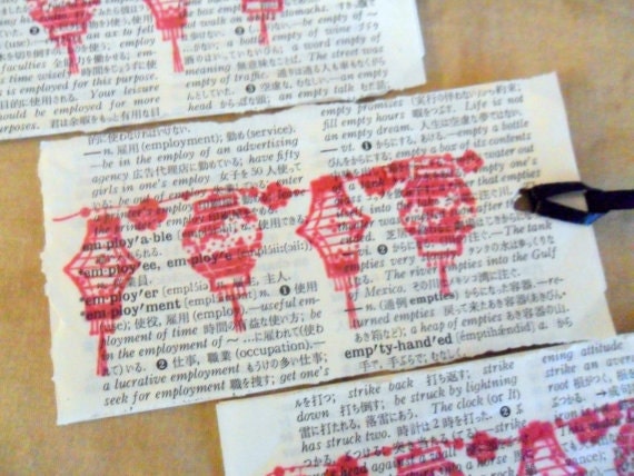 Gift Tags Japanese Paper Lanterns Vintage Dictionary Page Favor Tags Wish Tags Asian Party Decor Handmade