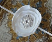 Newborn Headband photo prop, handmade burnt edge satin flower / newborn headband for photographers