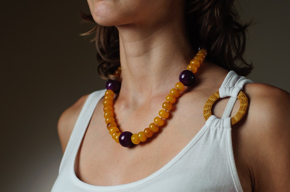 Summer Statement Necklace Yellow Chunky Necklace Jade Necklace Mother Day Gift