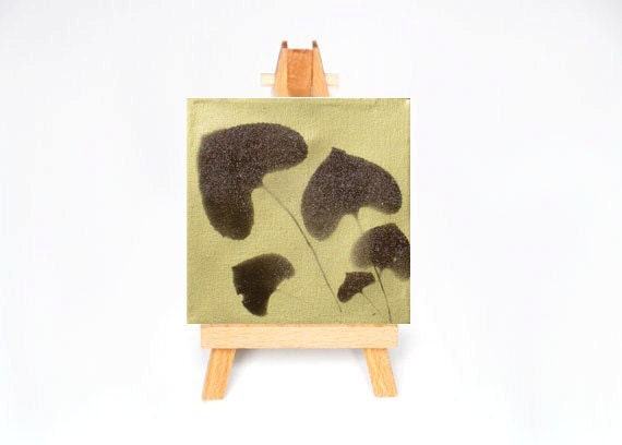 Small Painting Silouhette Paintings Leaves Flowers & Prairie Grass Metallic Gold Painting Original Painting on Canvas 6x6 Day 7