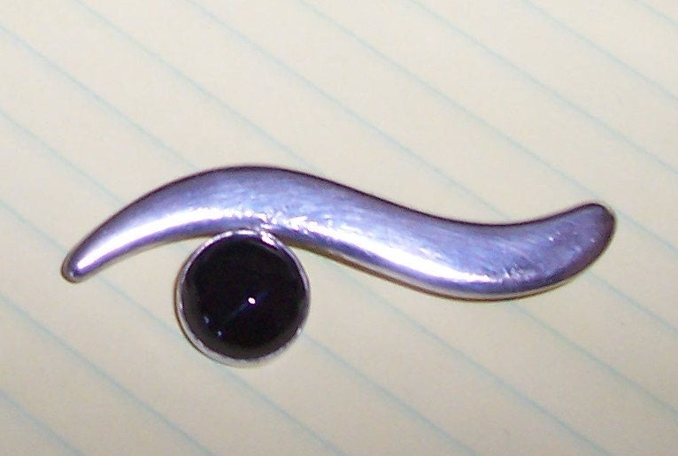 vintage Sterling Silver Onyx Taxco Brooch pin Black Eye