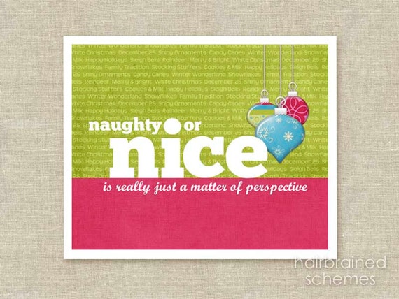 Funny Christmas Art Print Naughty or Nice Hot Pink Green