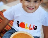 Gobble Pumpkin--Thanksgiving and Fall-- Appliqued Embroidered Shirt or Onesie