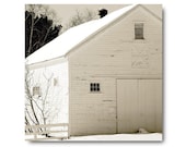 Barn Photo, Farm Landscape Print, WHITE BARN, monotone, farmhouse chic, vintage style, rustic, antique, farm in the snow, home decor