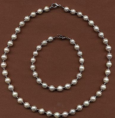 Wedding jewelry, Pearl Necklace & Bracelet SET, Real Fresh Water Pearls, Bridal Bridesmaid gift, Mother's day gift