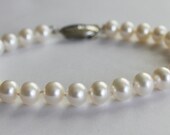 Hand Knotted Pearl Bracelet, Fresh Water White Pearls, Silver Stainless steel Fancy Clasps, Wedding Bridal Party Gifts, Everyday Gifts