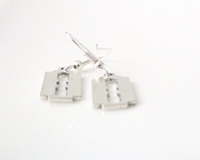 Edge - Punk rock razor blades earrings - silver razor earrings - edgy, goth , cool jewelry