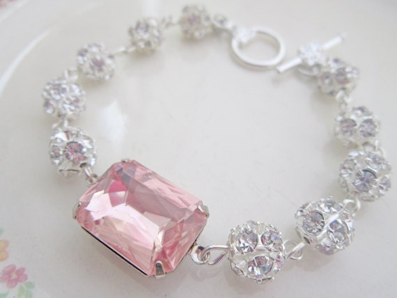 Bridal Jewelry Pale Pink Bracelet Bridal Rhinestone Bracelet Pink Wedding Jewelry Bridesmaid Bracelet - Soft Pink