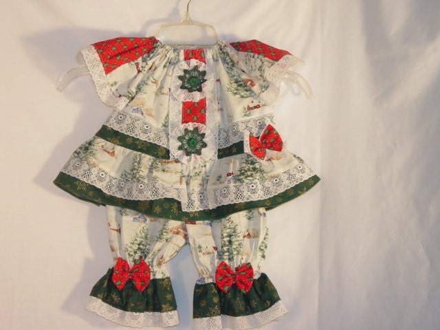 Baby Girl Christmas Holiday Dress Bloomer 3 - 6m Handmade Boutique Children Clothing Toddler Kid Clothes Infant Wear