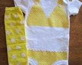 Adorable Yellow Polka Dot Bikini Onesie with matching leggings Any Size newborn to 6 month onesie