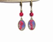 Felt Earrings  red silk blue grey purple violet merino wool with ceramic beads OOAK