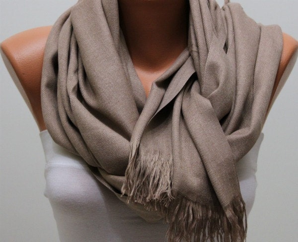 Beige  Scarf Pashmina Shawl  Scarf  - bridesmaids gift -  fatwoman