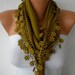 Olive Green Scarf - Pashmina Scarf - Cowl Scarf - Shawl with Lace Edge - fatwoman