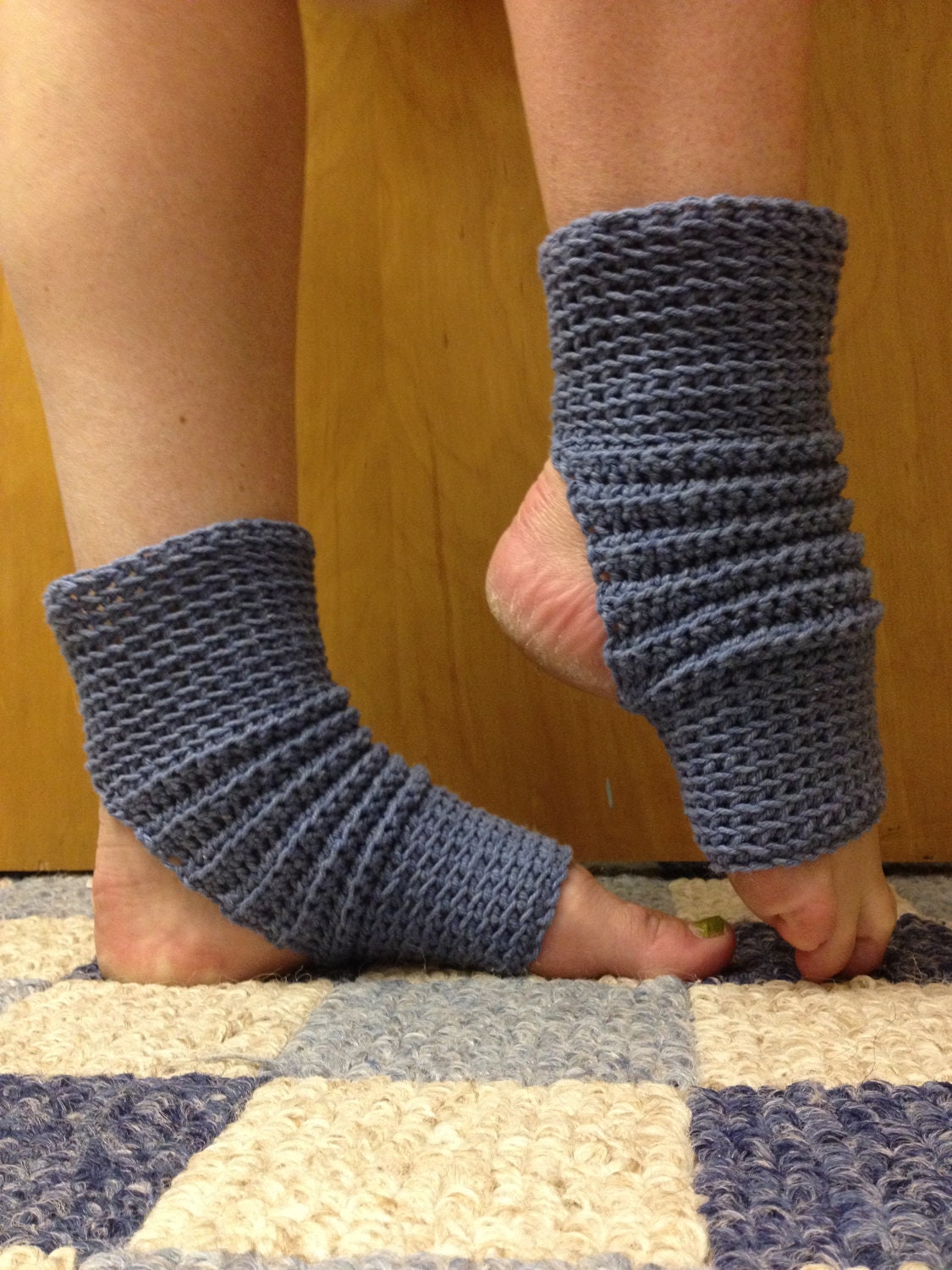 Yoga Socks in Denim Blue Cotton US Grown -- For Dance, Pilates, Pedicures, Yoga