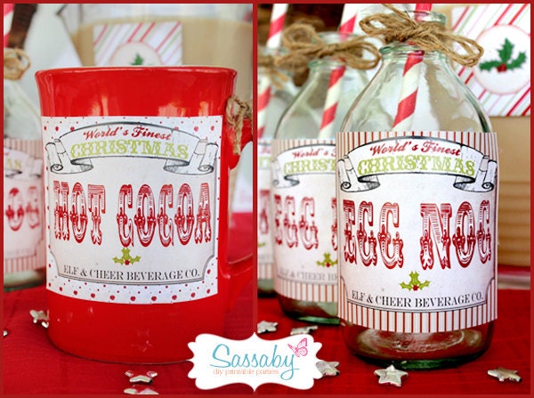 Christmas Drink Bottle Labels - DIY PRINTABLE FILE - Egg Nog & Hot Cocoa Il_570xn