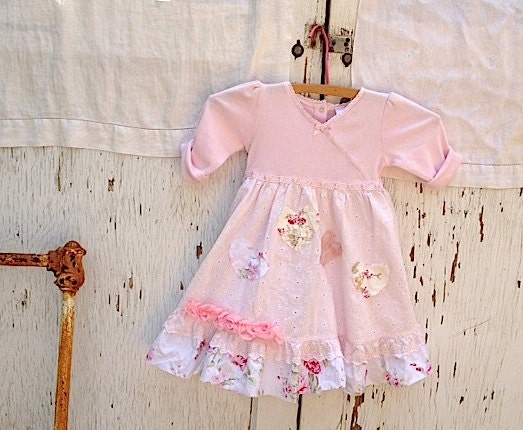 boho little autumn rose girl soft pink hearts gypsy rustic toddler ruffle shabby chic applique bird birthday dress