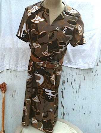 retro op art black brown gold swirly cool madmen design graphics handmade tunic leggings dress