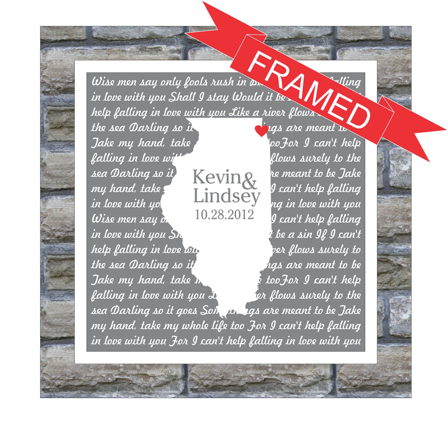 Wedding Gift Personalized Song Lyrics Love Map FRAMED ART Print - Any Location, Any Song - Great Wedding, Engagement or Anniversary Gift