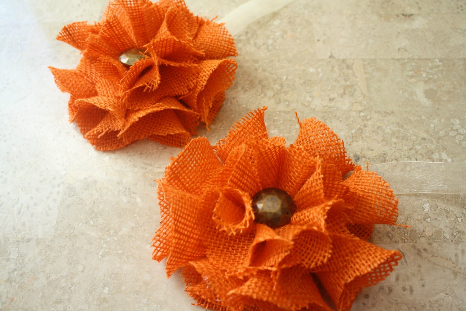 Orange Color Burlap Magnetic Tie Backs Flowers