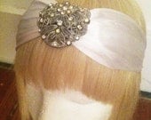 Deco Diamond-Silk and Swarovski Crystal Turban Bridal  Headwrap-Jeweled Headpiece-Bohemian-Vintage Style