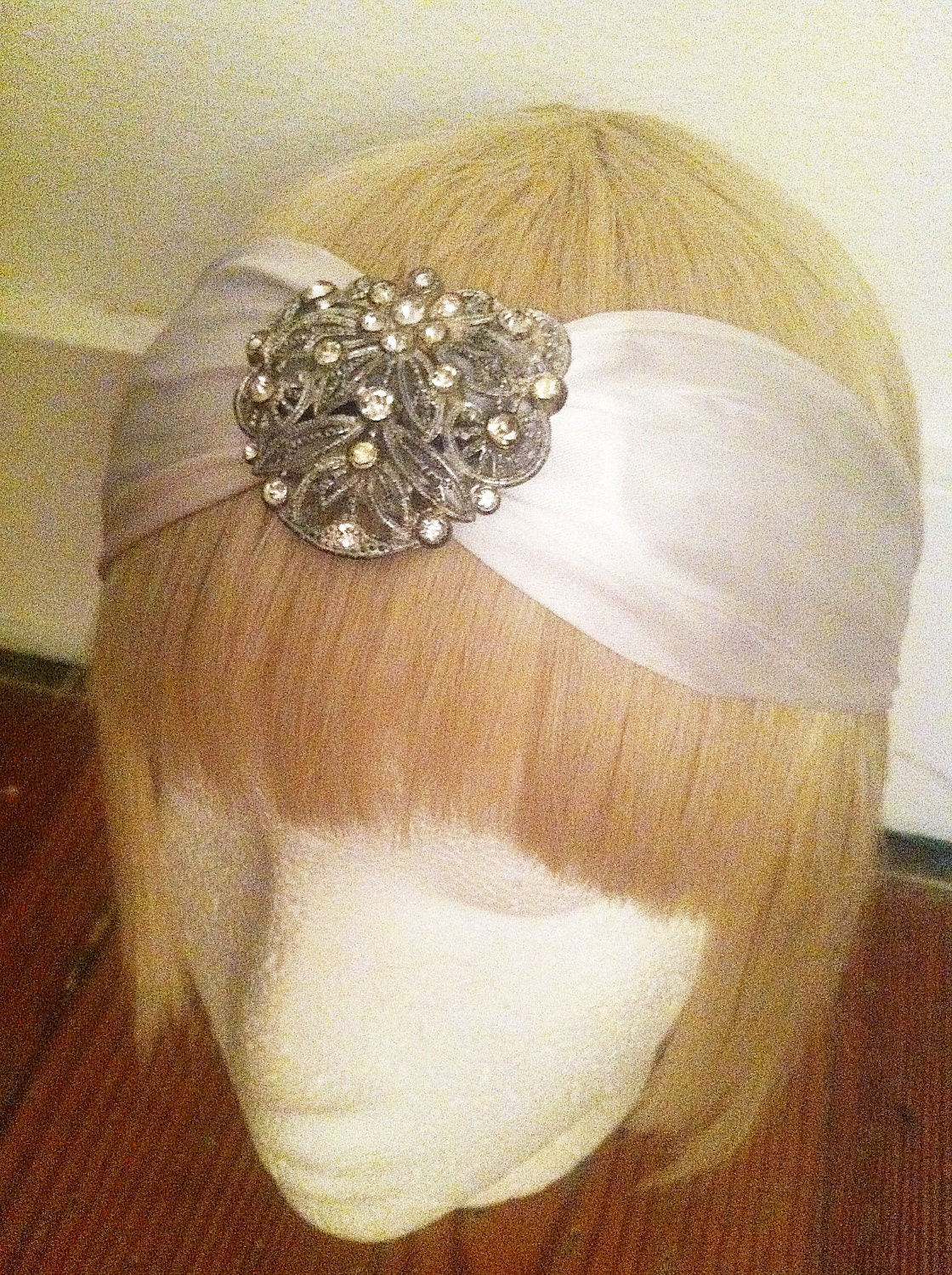 Deco Diamond-Silk and Swarovski Crystal Turban Bridal Headwrap-Jeweled Headpiece-Bohemian-Vintage Style