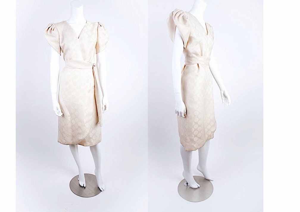 Vintage Silk Cocktail Dress - Raw Silk Dress - Winter White - Carolina Herrera - Evening Dress -  Size Medium