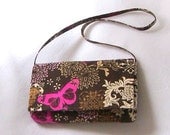 Party Clutch Bag - Brown - Pink - Butterfly