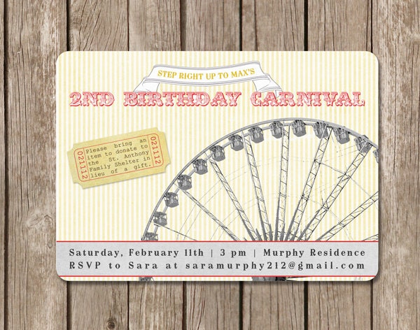 Carnival - Ferris Wheel - Birthday Party Invitation - perfect for a boy or girl and can be custom designed for any color scheme (DEPOSIT)