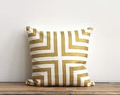 Doha pillow cover in metallic gold hand printed on off-white organic cotton hemp 20x20