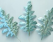 Silver POWDER BLUE Ice Paper Foil Leaves Millinery Flower Metallic Craft Wreath Pick Corsage Foil Leaves X5