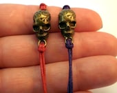 Brass Sugar Skull Men and Women Bracelet on Cotton Thread in many colors, one piece - SoBad Collection Bijotti&Ciciotti