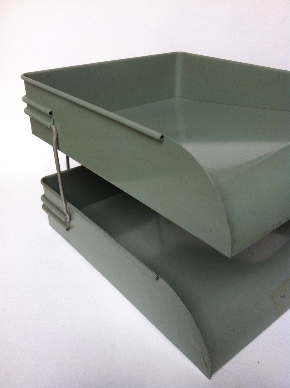 Vintage Industrial Steel Two Tiered Paper Organizer