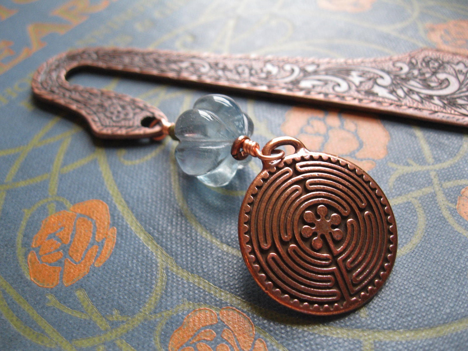 Labyrinth Bookmark with Flourite. Pagan Bibliophile Gift. Wicca Grimoire Bookmark