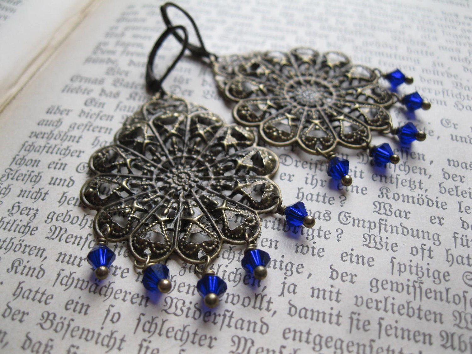 Dreamcatcher Gypsy Chandelier Earrings in Opal White or Cobalt Blue. Other Custom Colours.