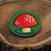 ORIGINAL Hand Painted Dark Green with Red Mushroom Pin Brooch - Circle 1.5 inches