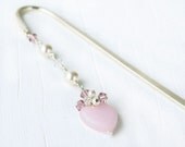 Pink Heart Bookmark: Beaded Bookmark, Metal Bookmark, Swarovski, Book Hook, Heart, Pearls, Pink, Swarovski, Gift, For Her, Women