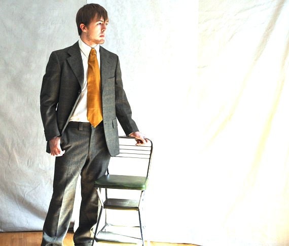 70's Mens Suit Sack Cut English 40R Designer Chester Barrie Saville Road Nordstrom Green Plaid