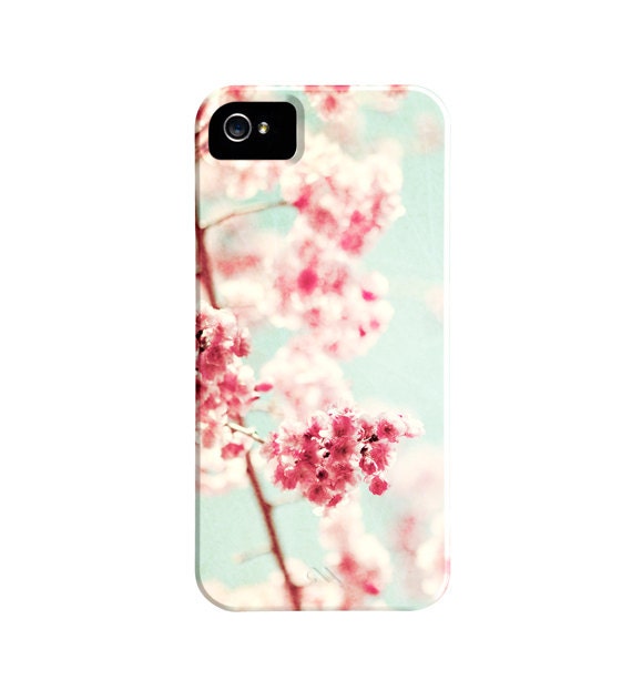 iPhone 5, 4, 4s Case - pink red mint green flower - floral nature pretty pastel shabby chic cute iphone 5 cases - iphone 4 cover cell phone
