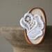 White Vintage Lace Flower on Soft Peach Felt Wooden Brooch Large, Mahogany and Lace Series