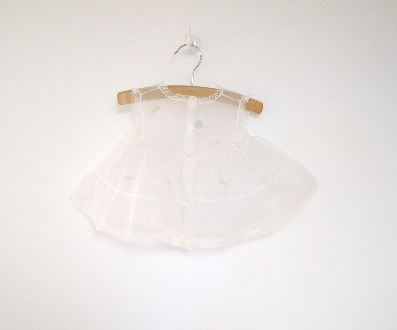 1950's White and Pink Chiffon Rosette Pinafore