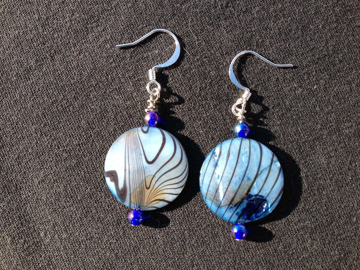 Eye of the Tiger-- Striped Shell Bead Earrings