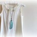 Blue Goose - Feather necklace Teal turquoise iridiscent rainbow blue glass Gift for her nature lover valentine under 25