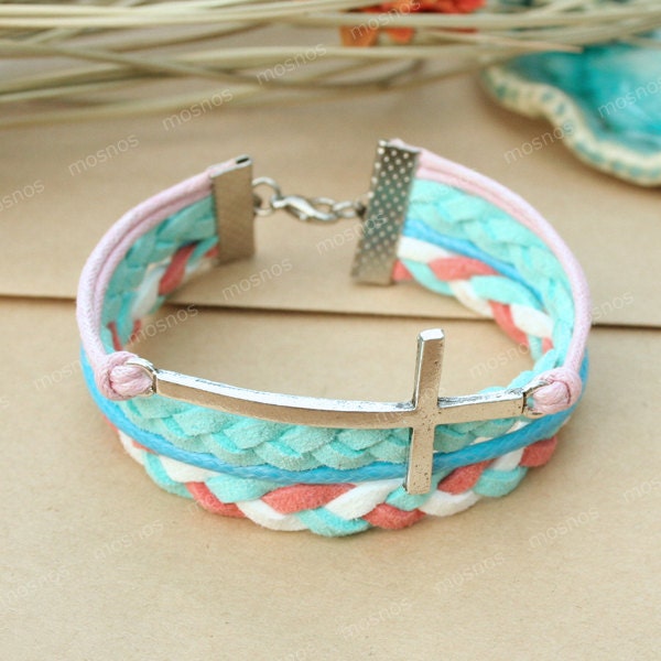 Bracelet- turquoise cross bracelet for friends, gift for girlfriend, unique gift