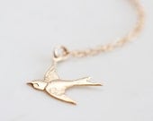 Gold Filled Swallow Necklace Little Sparrow Gold Bird Necklace Sweet Cute Petite Simple Everyday Jewelry - N249
