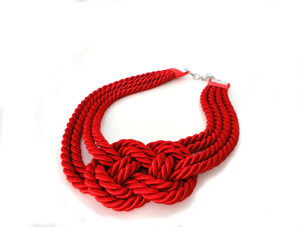 Coral Red Rope Statement Necklace