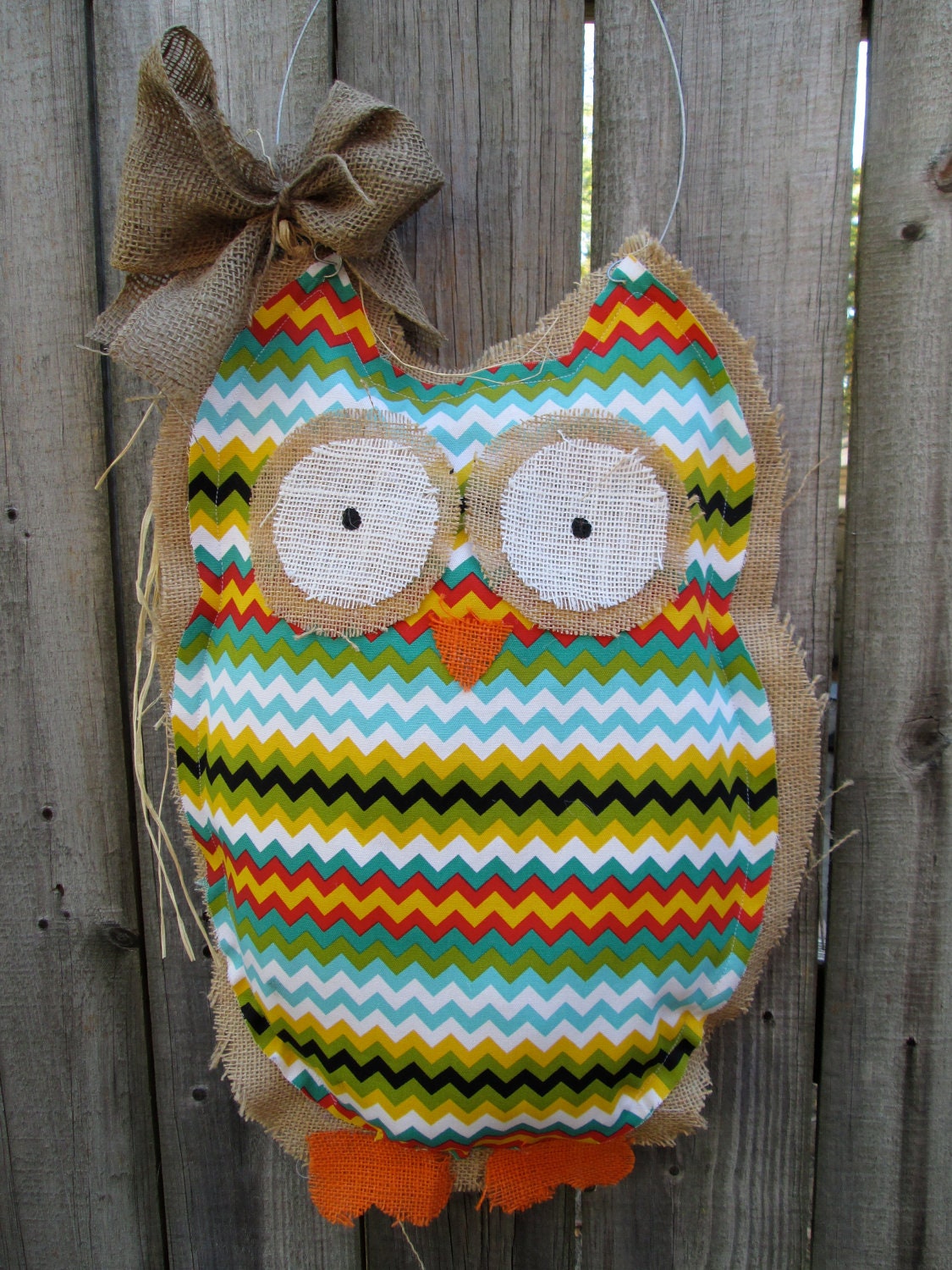 Owl Burlap Door Hanger Door Decoration Mixed Media Chevron Pattern